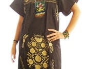 Vintage Mexican embroidered Elegant Black Gold Stylish tunic Dress