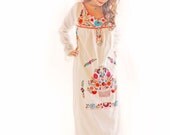 Belen vintage Mexican long bell sleeve maxi dress crochet natural cotton