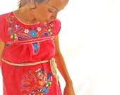 Beautiful handmade Mexican embroidered tunic mini dress size XSmall mexican pink