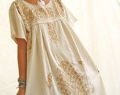 Mexican embroidered dress old gold size M
