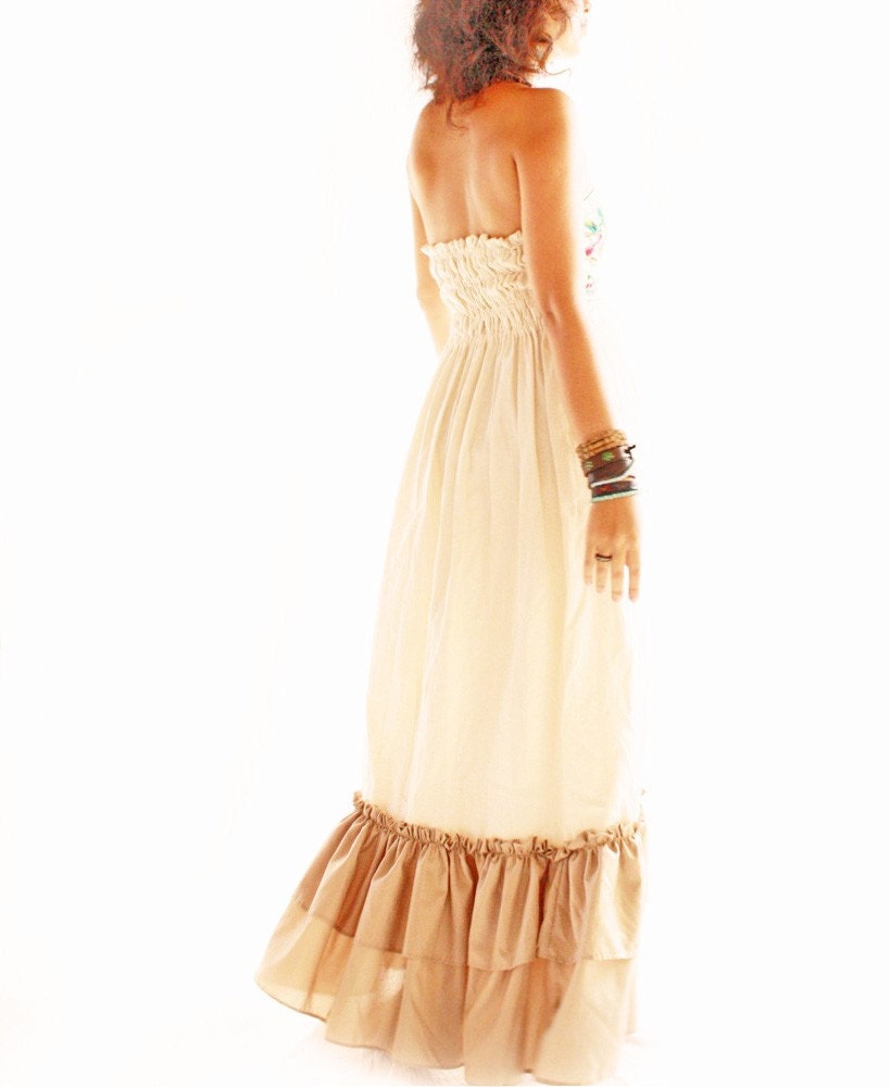 Maria Folk Nature Lover embroidered Maxi ruffled party dress birds and flowers