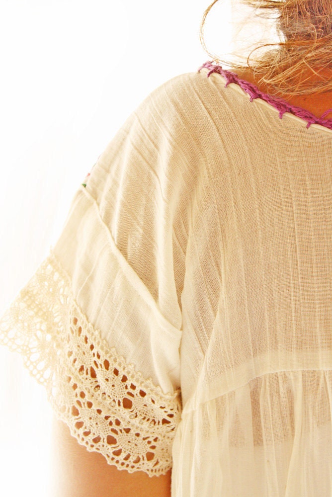 Mariana Mexican embroidered blouse intricate floral crochet off shoulder neck