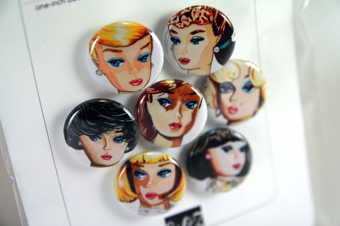 Vintage Watercolor Barbie Mini Button Set
