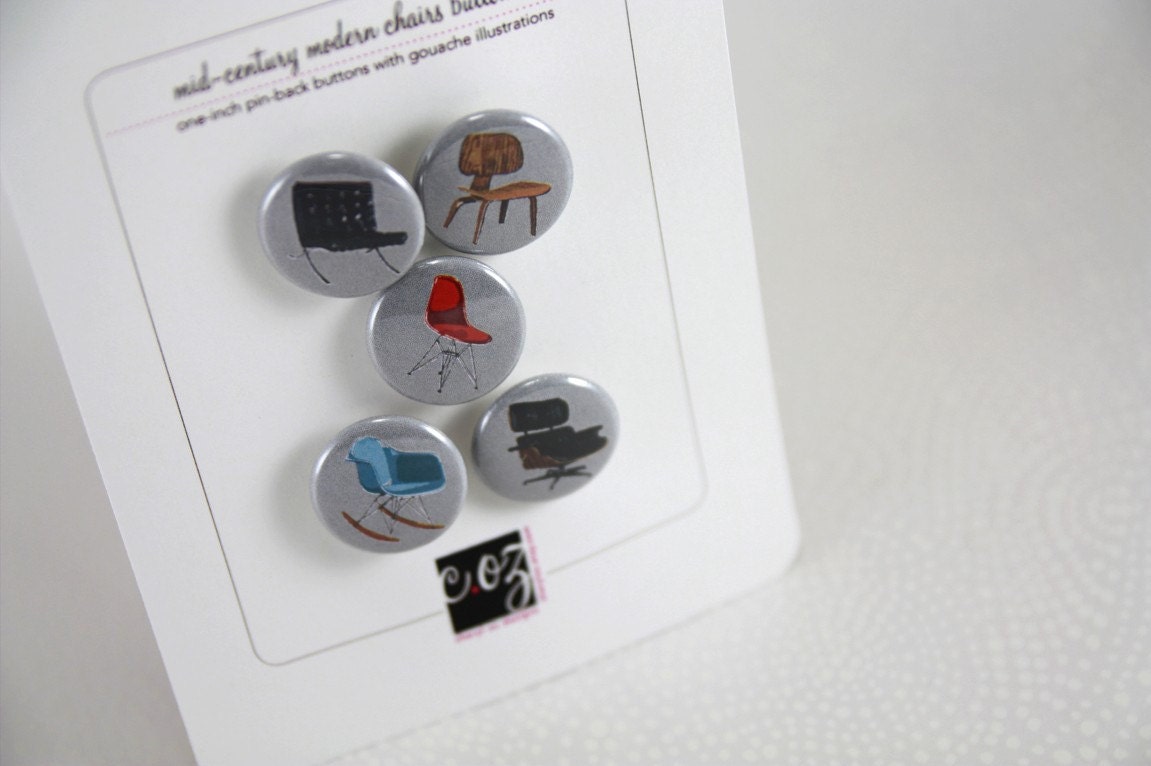 Mid-century Modern Chairs Buttons - Set of 5