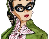 Green Tweed Jacket Vintage Barbie 8x10 Watercolor Print