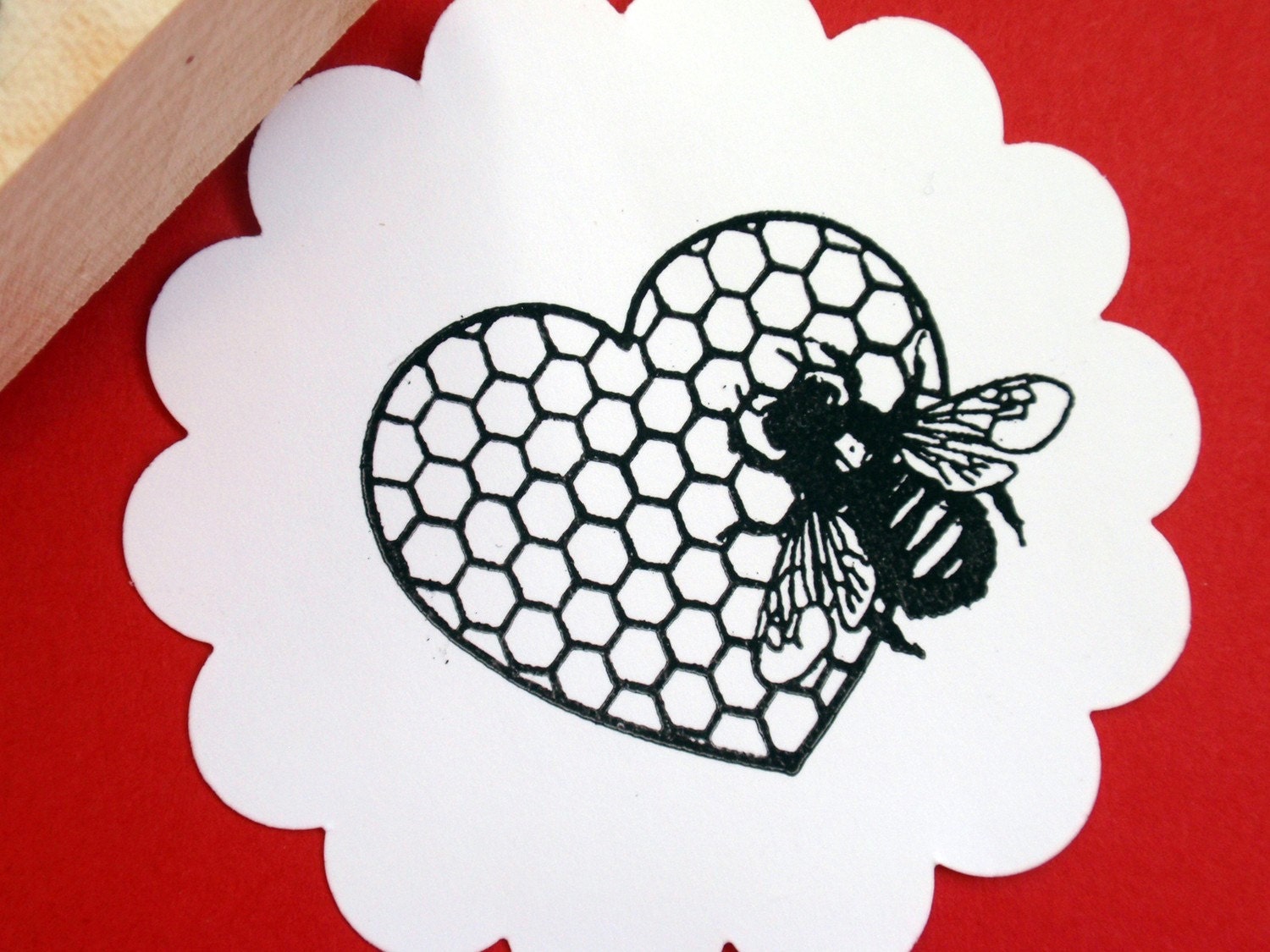 Bee and Heart Honeycomb Rubber Stamp - Original Image - Handmade by BlossomStamps