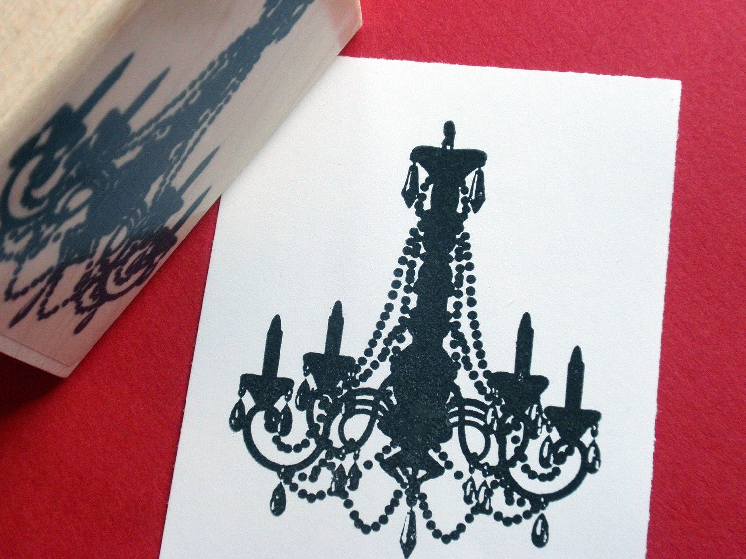 Chandelier Silhouette Rubber Stamp - LARGE - Handmade rubber stamp by BlossomStamps