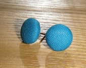 Cute Teal Fabric Button Post Earrings