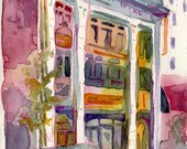 Watercolo Sketch of an Urban Landscape - Miami Security Building - Watercolor and Ink Painting on Cotton Paper