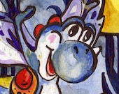 Yoshi - Signed Print of Watercolor and Ink Painting - Nintento Character by Jen Tracy - Mario Brothers Dinosaur
