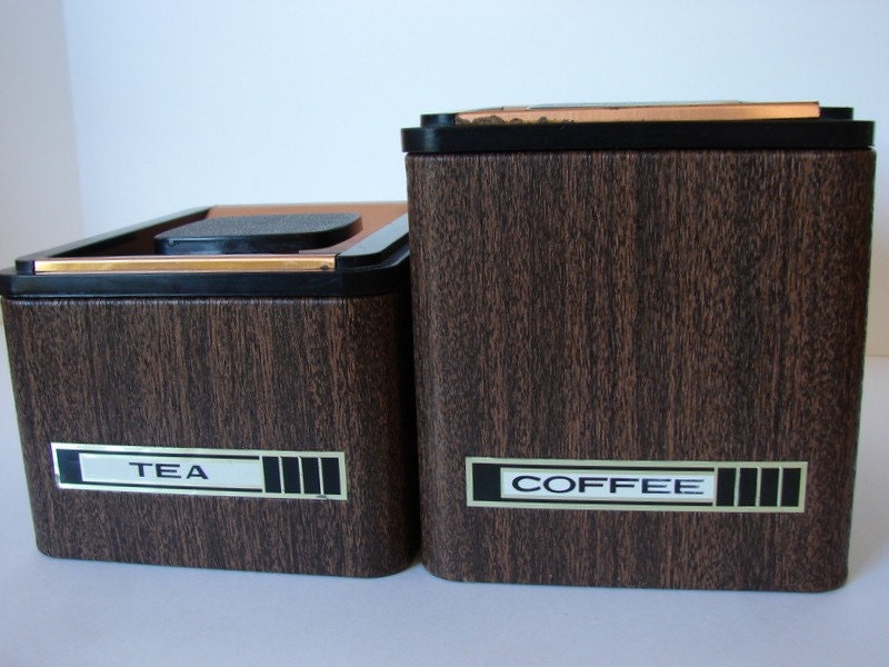 Vintage Kromex Copper Faux Bois Coffee and Tea Canister Set