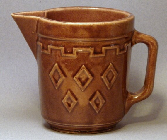 Vintage Brown Pottery Batter Pitcher by sassboxclassics on Etsy
