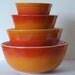 Vintage Pyrex Fire Red to Orange Fade Flameglo Two Tone Mixing Bowl Set