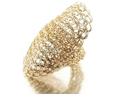 Cleopatra ring  wire crochet ring unique statement gold ring high  front  unique crochet jewelry large ring