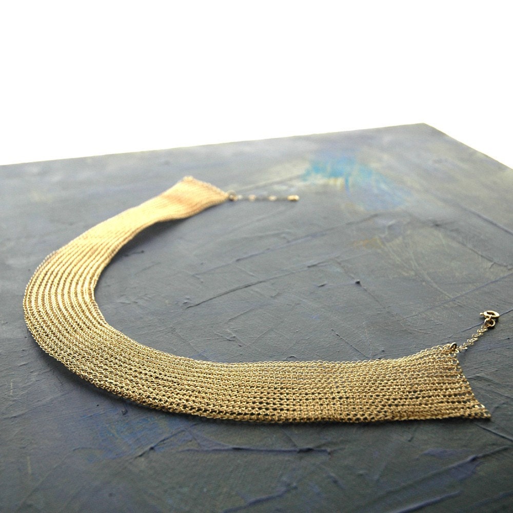 Cleopatra gold necklace unique bridal jewelry made of crocheted wire
