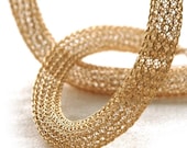 Glam crocheted  gold tube necklace , made of 14k gold filled wire