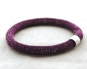 Bangle bracelets, chunky metal purple bracelet with a sterling tube bead - Yoola