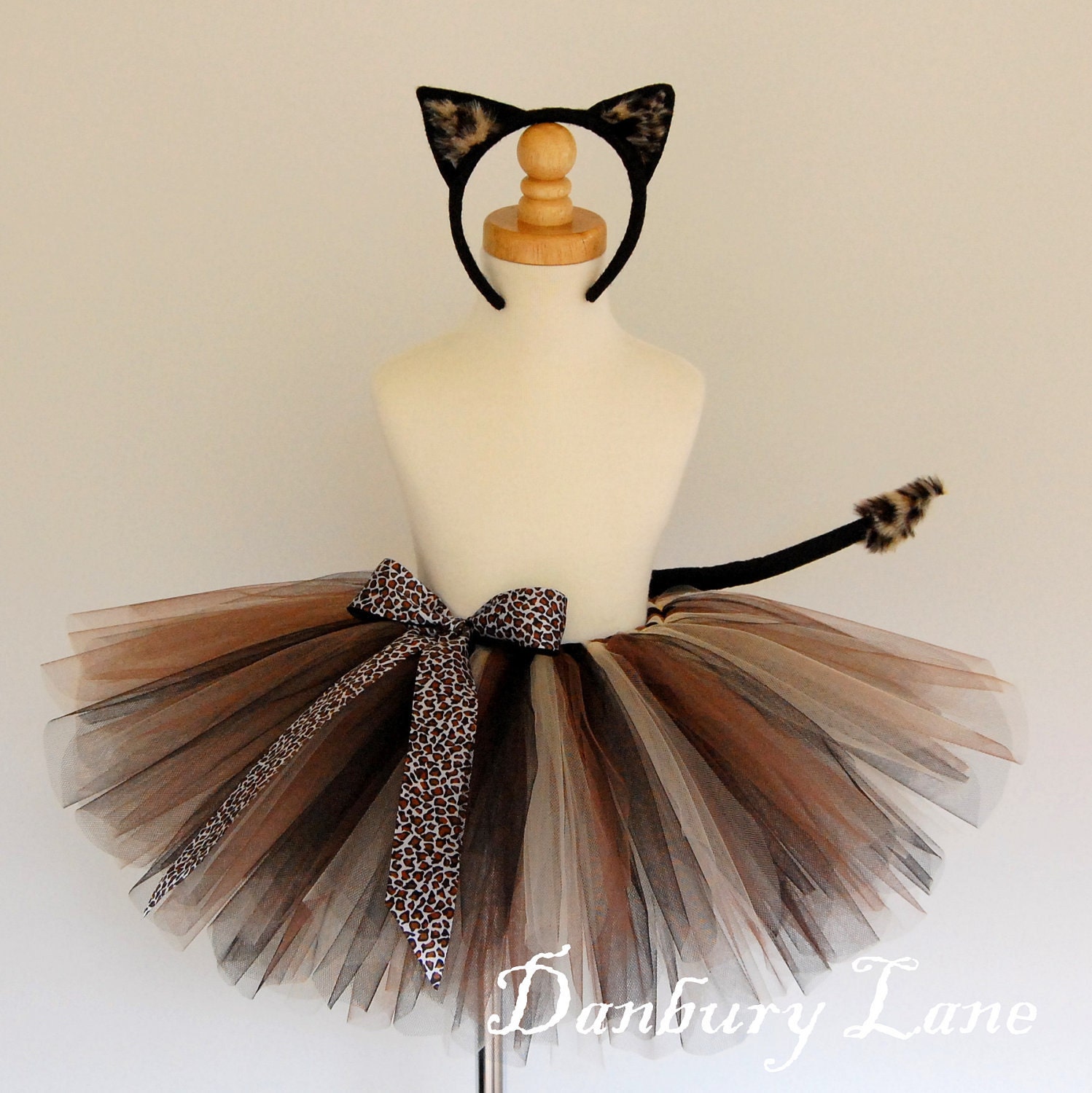 Cat Costume Halloween Tutu set with ears and tail, Cheetah or Leopard black animal tutu Older Girls size 7/8 -WILD THING