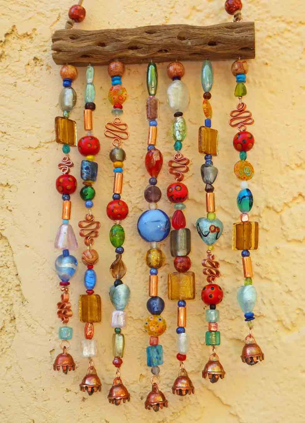 Beaded Wind Chime Suncatcher on Cholla Wood with Bells