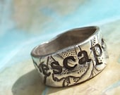 ESCAPE or EXPLORE, Personalized Custom Ring, Thick Band, in RECYCLED Eco Friendly Fine Silver, 4 5 6 7 8 9 10 11 12 13 14 15 Sizes