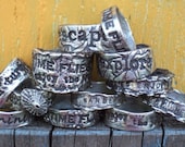 A Pair of His and Hers Personalized Custom Rings, Inspirational Quote Jewelry, in Solid Fine Silver, SIzes 4 5 6 7 8 9 10 11 12 13 14 15