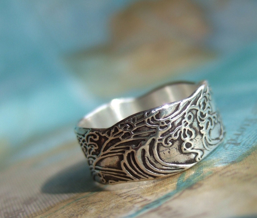 Nautical Silver Ring, Ocean Waves Design in Eco Friendly Recycled Fine Silver, Nautical Jewelry Custom Size 4 5 6 7 8 9 10 11 12 13 14