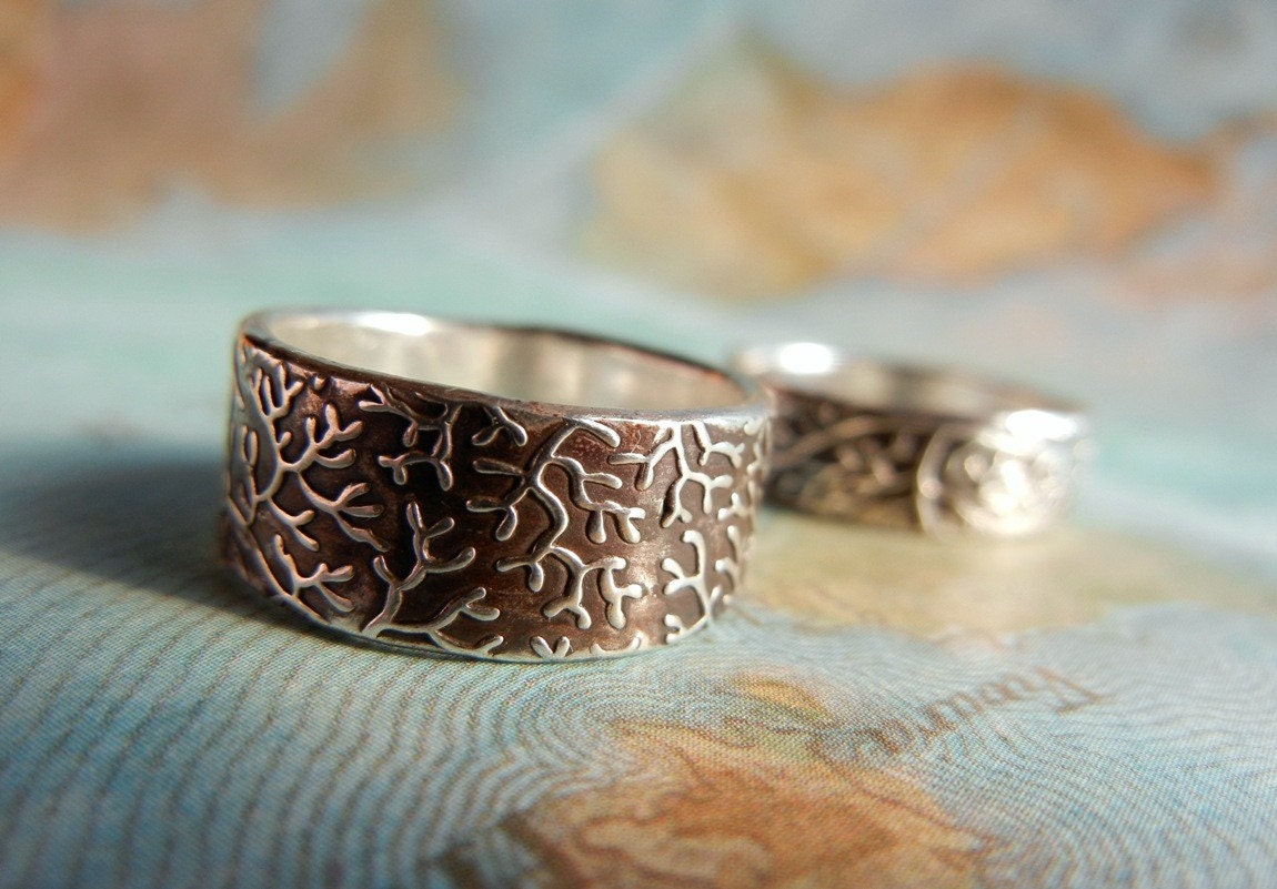 Nautical Silver Ring, Coral Reef Design, An Eco Friendly Jewelry Gift, Custom Size Band 4 5 6 7 8 9 10 11 12 13 14 15 Half Sizes, too