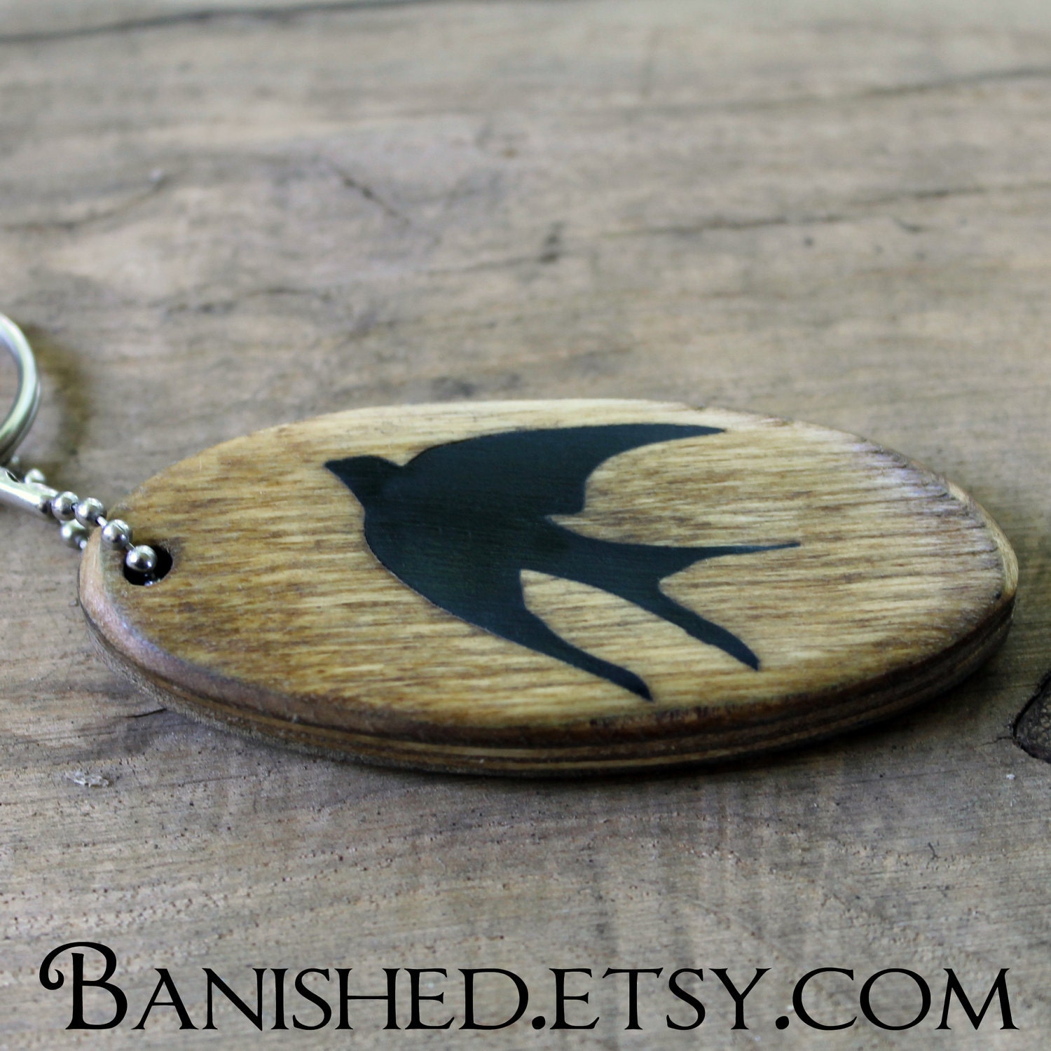 wood swallow key chain - key chain fob