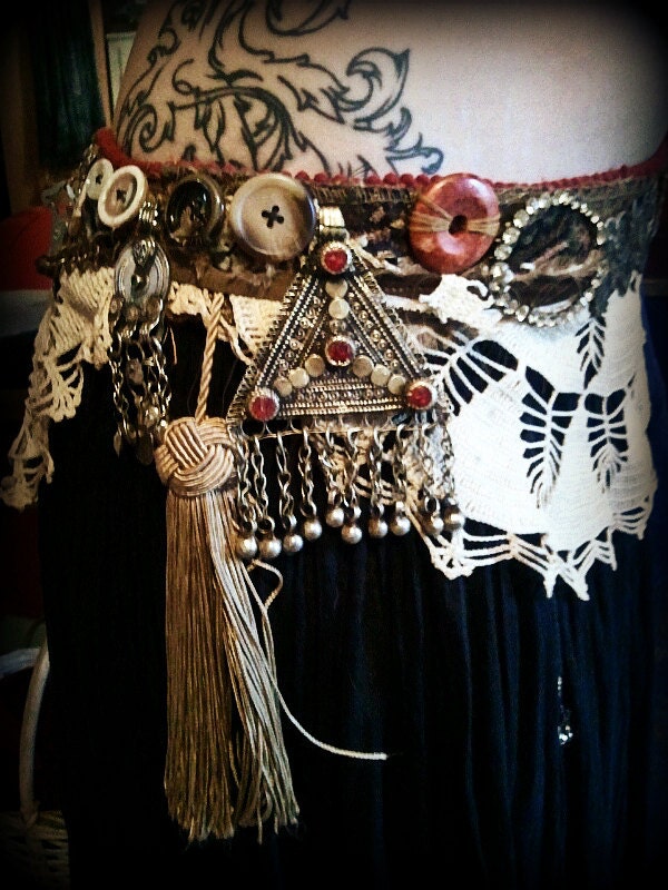 Orientalism in Tattered Lace - Tribal Fusion Belt - size Small