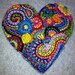Freeform embroidery bright floral Heart brooch