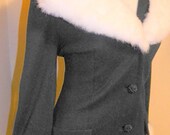 1960's Elegant Black Wool White Fur LILLI ANN Dress Pant Suit Vintage 60's Rare Ensemble Couture Designer Mod Suit
