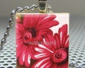 Pendant PRETTY PINKS - Necklace Charm handmade with Scrabble Wood Tile ... Jewelry Art by Pieces Of Me Pendants