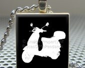 Pendant SCOOTER (your color choice) - Necklace Charm handmade with Scrabble Wood Tile ... Jewelry Art by Pieces Of Me Pendants