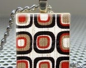 Pendant RETRO FABRIC CUBES - Necklace Charm handmade with Scrabble Wood Tile ... Jewelry Art by Pieces Of Me Pendants
