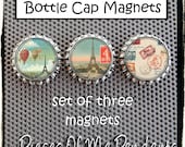 Bottle Cap Magnets PARIS FRANCE POSTAGE - Magnet Set of 3, 1 inch Round BottleCaps ... handmade Gifts by Pieces Of Me Pendants