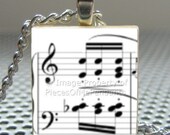 Pendant MUSIC (black and white) - Necklace Charm handmade with Scrabble Wood Tile ... Jewelry Art by Pieces Of Me Pendants