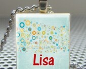 Pendant CIRCLES CUSTOM NAME - Necklace Charm handmade with Scrabble Wood Tile ... Jewelry Art by Pieces Of Me Pendants