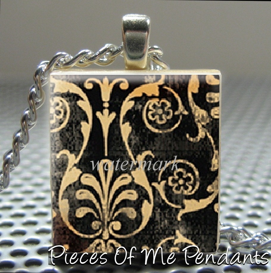 Pendant FABRIC DESIGN - Necklace Charm handmade with Scrabble Wood Tile ... Jewelry Art by Pieces Of Me Pendants