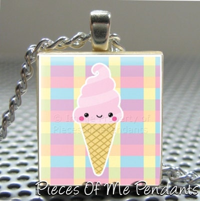 Pendant  Kawaii Sweets ICE CREAM - Necklace Charm handmade with Scrabble Wood Tile ... Jewelry Art by Pieces Of Me Pendants