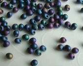 10 grams of Japanese Fringe Beads - Matte Opaque Rainbow Dark Blue Color