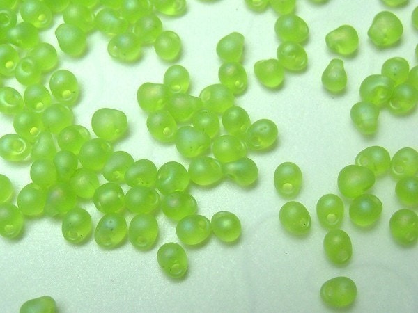 10 grams of Japanese Fringe Beads - Matte Rainbow Lime Green Color