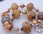 Golden Peach Lampwork, Gemstone, Pearl and Silver Bracelet -Just Peachy