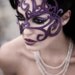 Swirly leaves leather mask in violet