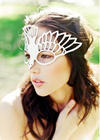 Bird leather cut out mask in white