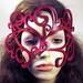 Art Nouveau swirly leaves leather mask in red