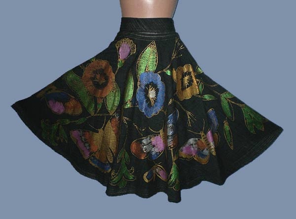 Vintage 60s Hand Painted Circle Skirt  Butterflies Flowers M
