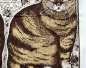 Vintage William Henry cat screen print soft sculpture pillow fabric Pollack Toy Museum 1977