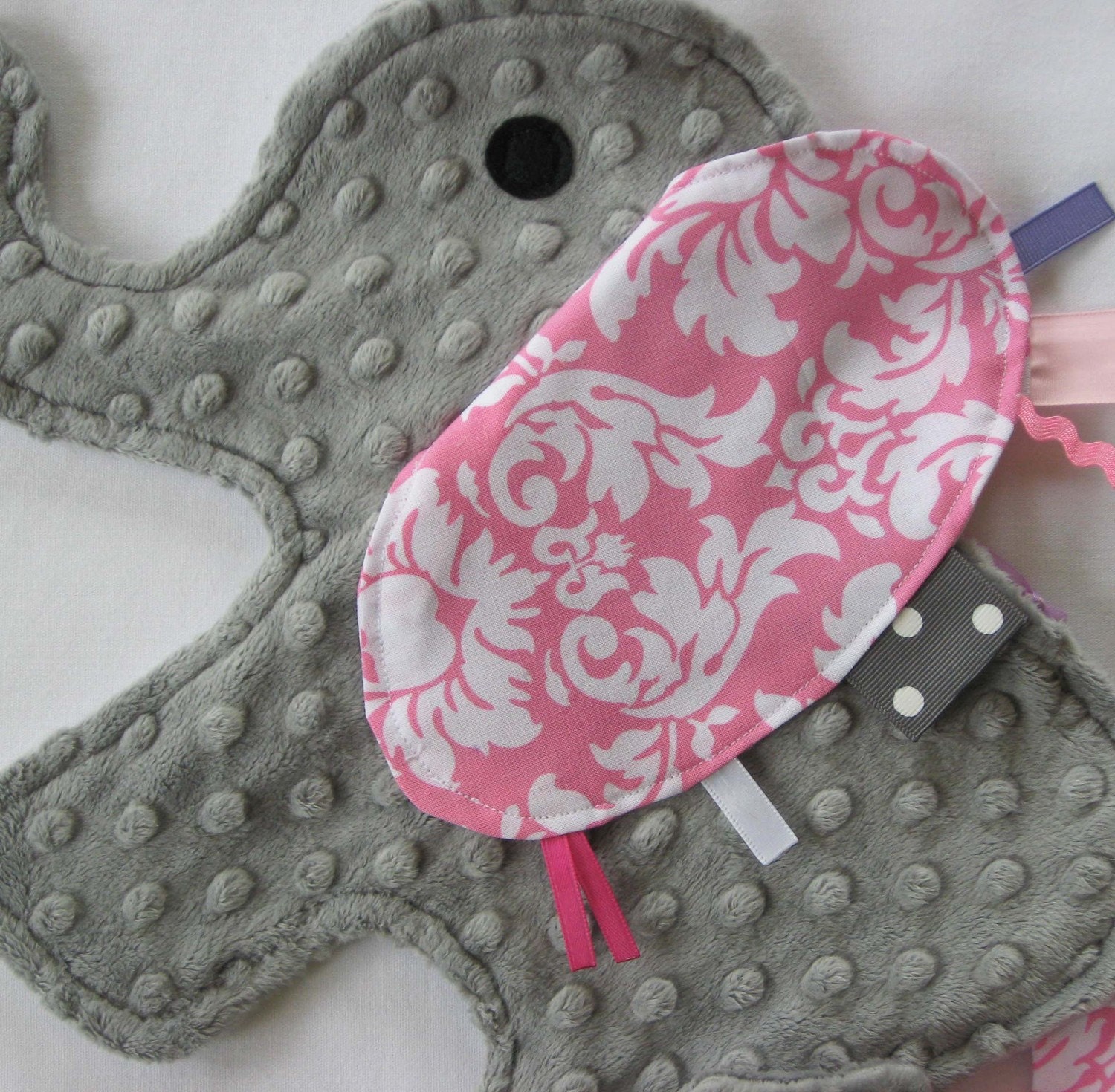 MADE TO ORDER Chloe Pink Damask Elephant Sensory Security Lovey