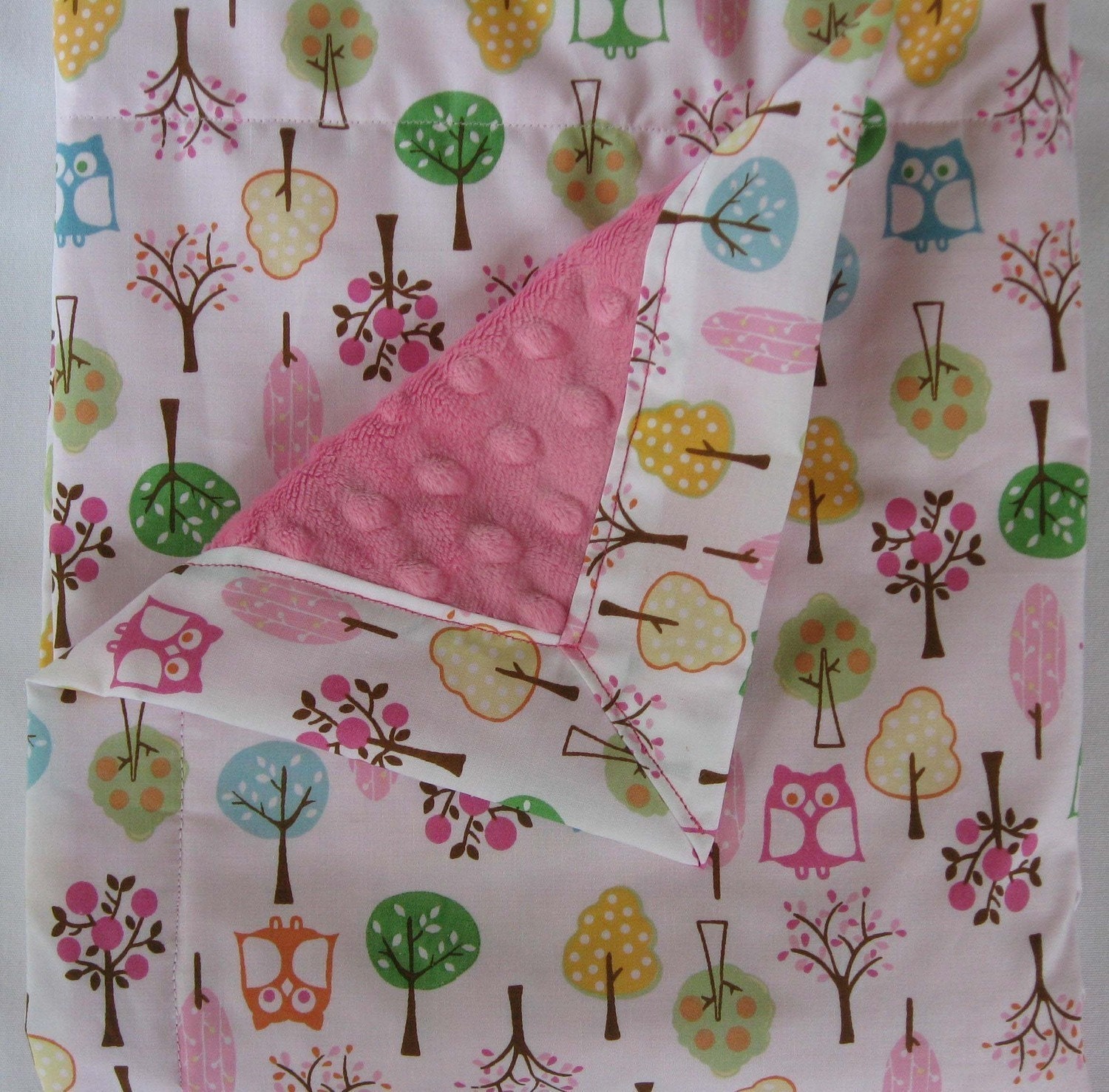 Owls and Pink Chenille Minky Baby to Toddler Blanket - LIMITED AVAILABILITY
