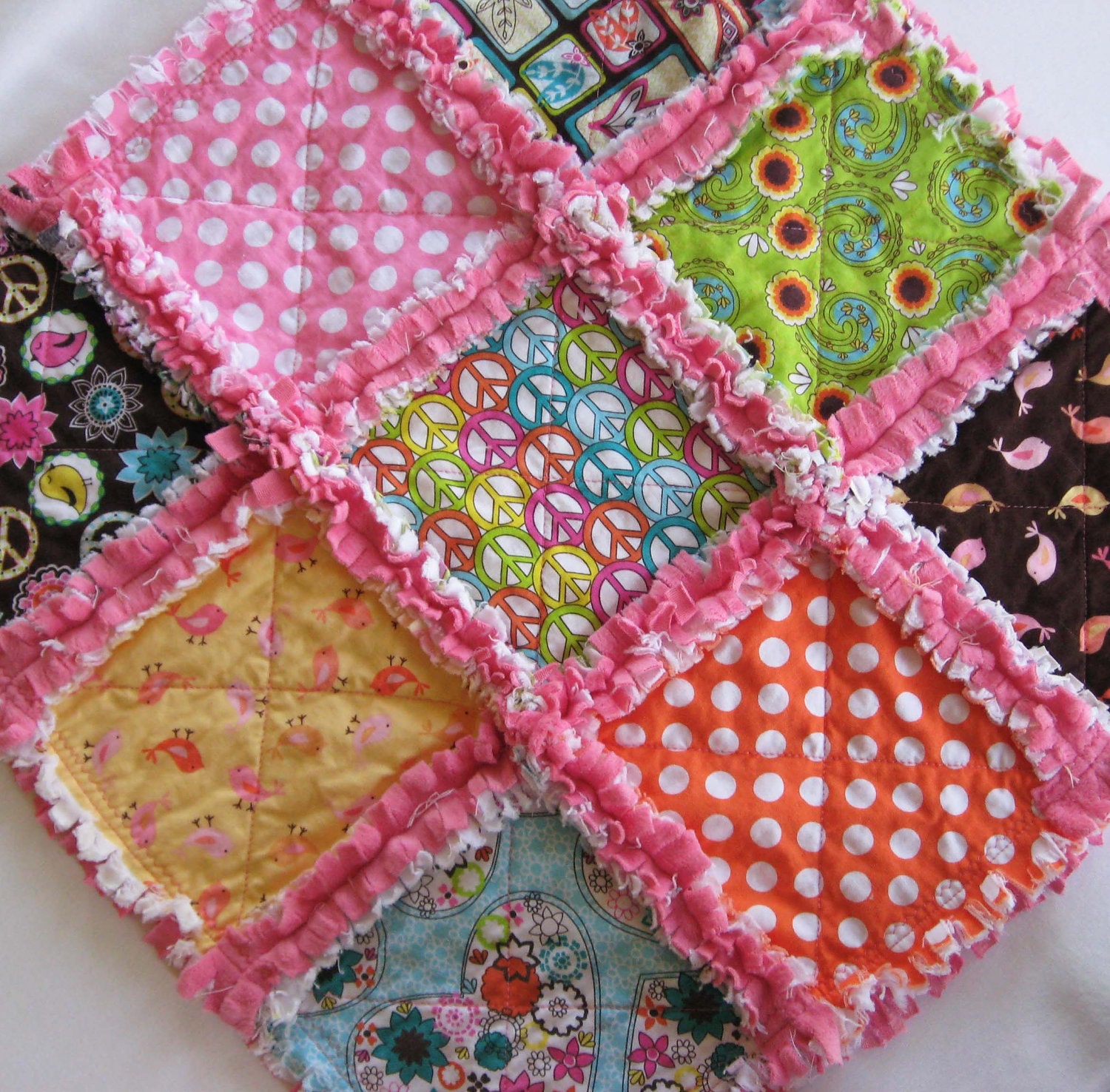 Love and Peace Rag Quilt Lovey Blanket